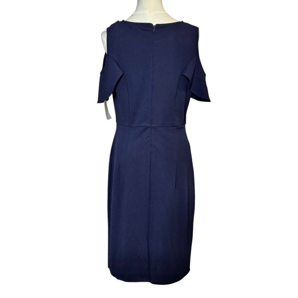 Nina Leonard Navy Cold Shoulder Dress Flutter Sleeve Sheath Career Cocktail Med - Picture 3 of 7